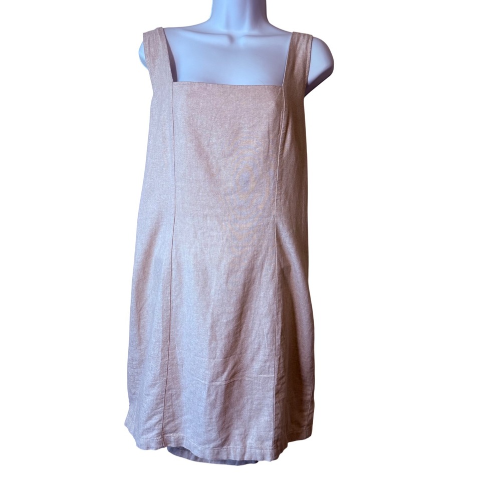 Old‎ Navy Linen L Tall Blend Smocked Back Square Neck Mini Dress Tan Beach Vacay